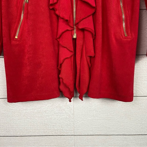 NWT TRAVELERS By Chicos Classic Ruffle Jacket Red 1 Medium Zipper - Picture 6 of 6